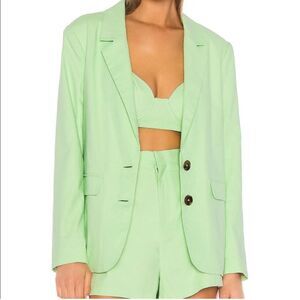 Camila Coelho Mint Green Blazer Small Chic Tailored Linen Blend